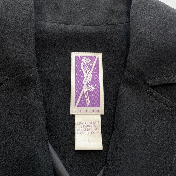 Zelda Womens Blazer Jacket Vintage Black Button Collar Triacetate Blend USA 6 - Picture 3 of 9